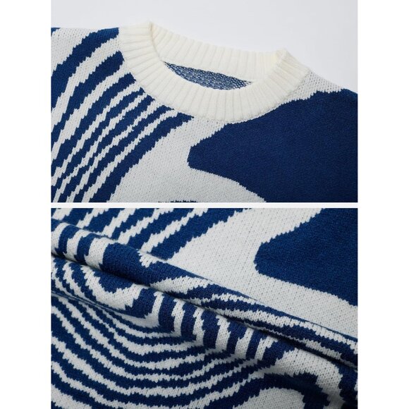 Mens Oversized Knit Sweater Graphic Crewneck Pullover Casual Streetwear - Picture 7 of 7